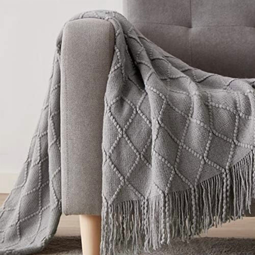 Light Grey Throw Blanket 60x80 Inches Throw Textured Solid Soft Sofa Throw Couch Knitted Decorative Blanket 2