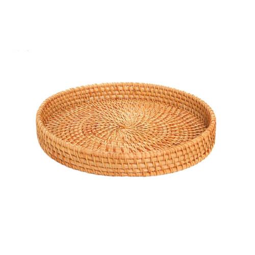 Round Rattan Serving Tray – Handwoven Wicker Basket