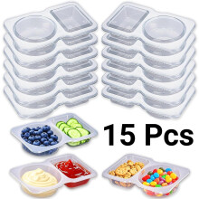 15er-Pack wiederverwendbare Snackbehälter mit Deckel, Saucenboxen mit zwei Fächern – ideal zum Mitnehmen für Kinder und Erwachsene