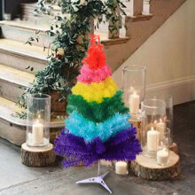 Comefolife Mini-Weihnachtsbaum (künstlich) – 45 cm hoher, farbenfroher Tisch-Kiefernbaum mit Kunststoffständer, Weihnachtsdekoration für drinnen
