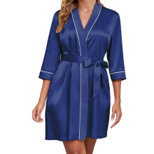 Peignoir court en satin pour femme, kimono d'intérieur à nouer à la taille, vêtement de nuit doux, tailles S à 2XL, plusieurs couleurs