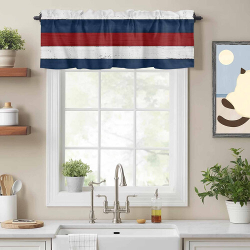 Cortinas rústicas de madeira rústica azul-marinho estilo celeiro, 54x18 polegadas, com bolso para varão, ideais para cozinha, quarto, banheiro e 1