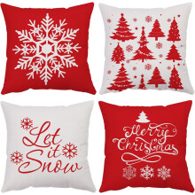 Capas de Almofada de Veludo Natalinas 40x40cm, Conjunto de 4: Papai Noel, Rena, Boneco de Neve – Decoração Natalina Vermelha e Branca para Sofá,