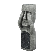 Vaso de plantas com estátua Moai movida a energia solar – Decoração de jardim com a cabeça da Ilha de Páscoa e luz embutida, escultura de