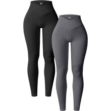 Leggings da yoga da donna in due pezzi, a coste, senza cuciture, a vita alta, incrociati, per allenamento e attività fisica.