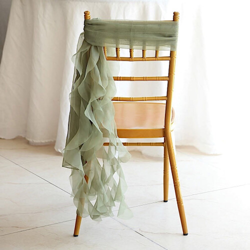 BalsaCircle10 Dusty Sage Premium Solid Curly Chiffon Chair Noshes Wedding Slipcovers 2