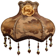 Vintage lampenkap met franjes, bruine stof, E27