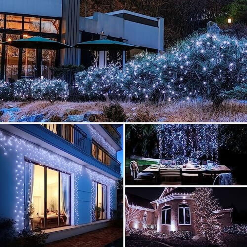 Συσκευασία 4 ηλιακών φωτιστικών LED 132FT, 8 λειτουργιών, αδιάβροχα, χάλκινα σύρματα, 2