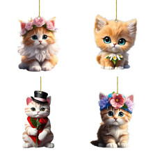 Conjunto de 4 pingentes de acrílico em formato de gato para o Dia dos Namorados.