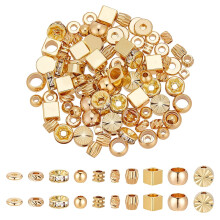 100 Stück sortierte Zwischenperlen, 10 verschiedene Designs, 18 Karat vergoldetes Perlenset, Schmetterlings-, runde, würfelförmige