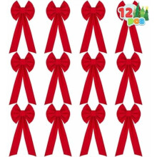 12 rote Samt-Weihnachtsschleifen (66 x 25 cm) – Dekoration für Bäume und Kränze im Innen- und Außenbereich, Weihnachtsschmuck