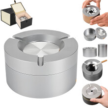 Posacenere girevole a 360 in acciaio inox con blocco, antivento e antiodore, coperchio autoestinguente, per auto e casa.