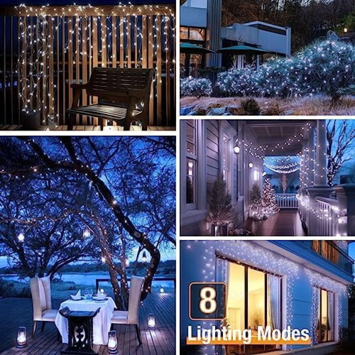 Συσκευασία 4 ηλιακών φωτιστικών LED 132FT, 8 λειτουργιών, αδιάβροχα, χάλκινα σύρματα, 1