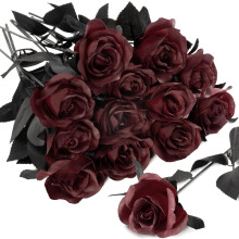 12 schwarze Seidenrosen für Halloween – Künstliche Blumensträuße für Partydekorationen im Innen- und Außenbereich, kompatibel mit