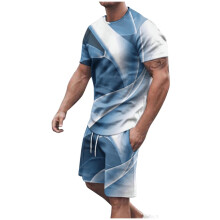 Ensemble de survêtement pour homme, t-shirt décontracté d'été à col rond imprimé, manches courtes, chemisier basique avec short.