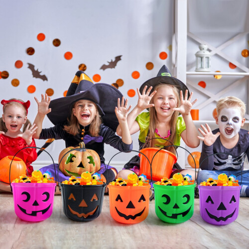 Κουβάς με κολοκύθες για το Halloween, καλάθι με γλυκά με φαναράκι για κέρασμα ή φάρσα, 1