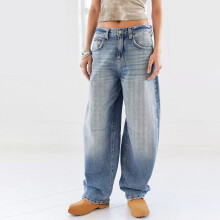 Damen Barrel Jeans, weites Bein, Vintage-Stil, mittelhoher Bund, Y2K-Baggy-Boyfriend-Stil, Knöchelhohe Jeans