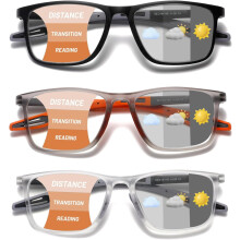Ochelari de citit fotocromatici pentru bărbați și femei TR90Sport Reader cu filtru UV antireflex (negru mat + albastru mat + transparent, + 1,5)