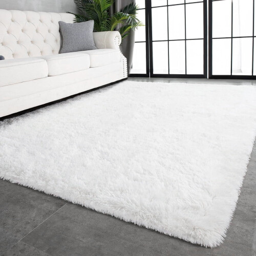 Fluffy Shag Area Rug White 4 ft x 6 ft