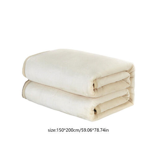 Flannel Throw Blanket Beige Queen Size 2