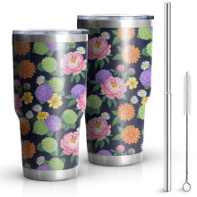 Gobelet isotherme Pioneer Flower de 887 ml (30 oz), à motif floral, double paroi, couvercle étanche sans BPA et pailles réutilisables. Maintient