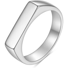 Bague de fiançailles classique et sobre en acier inoxydable, forme carrée, style chevalière, idéale pour un mariage ou une occasion spéciale.