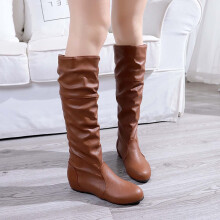 Botas largas de invierno para mujer FAMTKT de color liso, tacón plano, punta redonda, hasta la rodilla, botas planas hasta la rodilla para mujer,