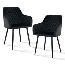 Pack of 2 Dining Chairs Velvet with Arm Black Home