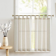 Beige Linen Tier Curtains 50x36 in, Farmhouse Style