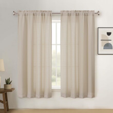 White 24" Cafe Curtains (2 pcs), Light Filtering, Faux Linen Tiers, Dual Rod Pocket, RV/Camper Compatible, 30Wx24L in