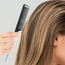 1pcs Hot Fashion Black Fine-tooth Comb Plastic and metal Pin Anti-static Hair Style Rat Tail Comb 220x28x4mm Hair Styling Beauty Tools