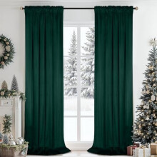 Dark Green Velvet Blackout Curtains 40x96 in, Rod Pocket, 2