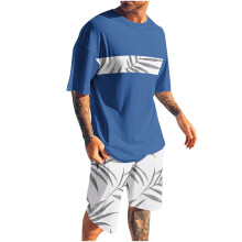 Men's Shorts Sets 2 Piece Outfits Round Neck Printing Sports Slim Elastic Waistband Short Sleeve Round-Neck Blouses
