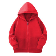 Unisex Kinder-Kapuzenpullover, leichte Freizeitjacke mit Kordelzug/Reißverschluss, Taschen, einfarbig, 4-14 Jahre – Rot Nr. 1 (3-4 Jahre)
