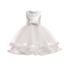 Kleid für Kleinkinder, einfarbig, mit Perlennetz, Schleife, Blumenmuster, Geburtstagskleid, Kinderkleider