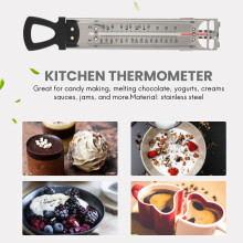 Snoep-/Gelei-/Frituurthermometer, Roestvrij Staal, met Potclipbevestiging en Beknopte Temperatuurgids