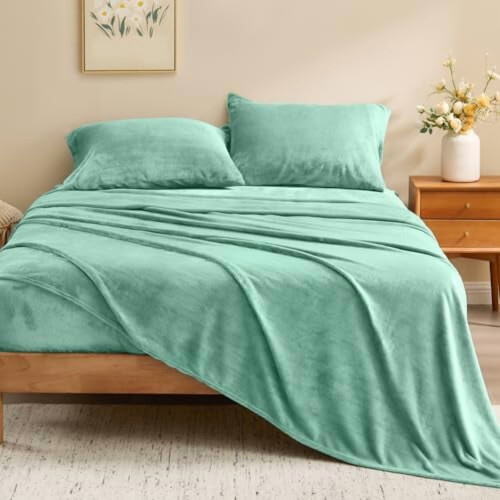 Fleece beddengoedset, queensize, lichtblauw 1