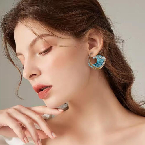 Ocean's Oath boho blue wave jewelry set 3 pieces 2