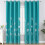 Teal Blackout Curtains with Silver Palm Print, Grommet, 1