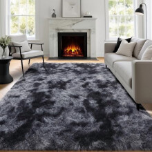 Abstract shaggy area rug dark grey 4 ft x 6 ft