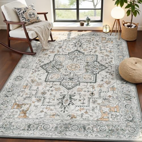 4x6 Πλενόμενο χαλί Boho, αντιολισθητικό χαλί εσωτερικού χώρου με χαμηλό πέλος για