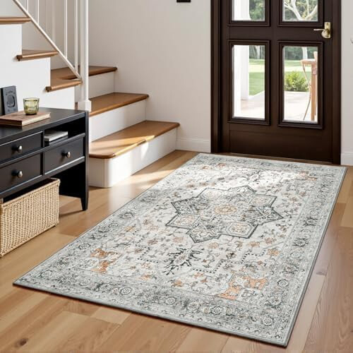 4x6 Πλενόμενο χαλί Boho, αντιολισθητικό χαλί εσωτερικού χώρου με χαμηλό πέλος για 1