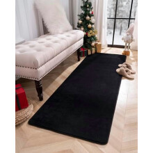 Tapis de couloir Ă poils longs 60 x 180 cm, noir, lavable, imitation laine