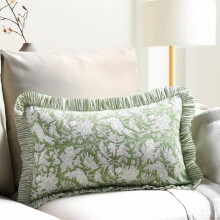 CPC Olijfgroene 100% katoenen kussensloop met blokprint en ruches, 12x20 inch, handgemaakte boho bloemenprint, landelijke cottagecore beddengoed