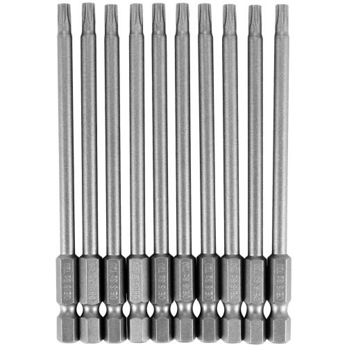 10pcs 100mm Length 1/4 inch Hex Shank T20 Torx Security Screwdriver Bits, Silver Gray