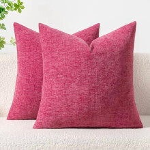 Set van 2 sierkussenhoezen voor de bank, 16x16 inch, zachte felroze chenille kussenhoezen voor de bank in de woonkamer, effen geverfde kussenhoezen.