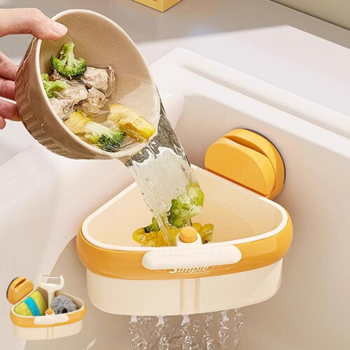 Sink Strainer Basket with Suction Cup, Auto-Dump & Sponge 2