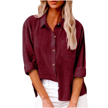 Camisas femininas de manga comprida em algodão com estampa gráfica, blusas casuais de manga comprida para a primavera com decote em V.