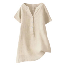 Blusas de verano para mujer, tops de verano, cuello en V, manga larga, holgadas, de algodón y lino, tipo túnica.