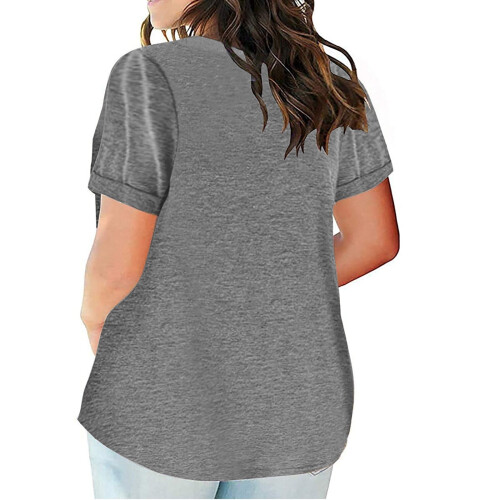 Γυναικεία Μπλούζα Plus Size με Κοντομάνικα και V Λαιμόκοψη, Μονόχρωμα T-shirts, Απλό 2